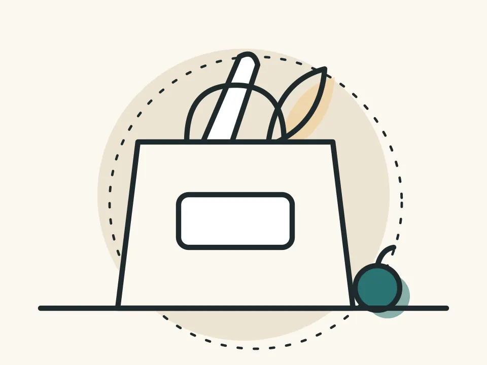 Illustration: grocery bag with bread and greens