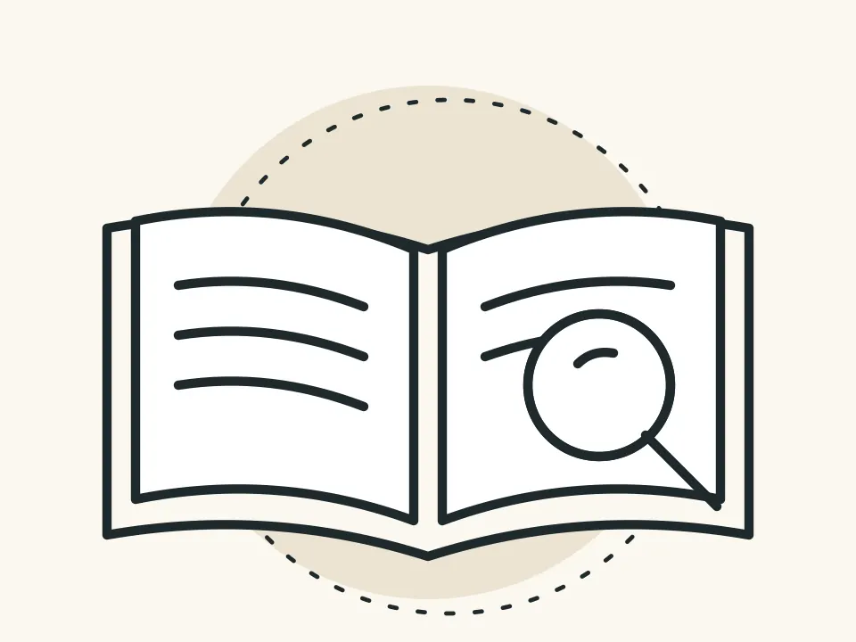 Illustration: open book with a magnifying glass