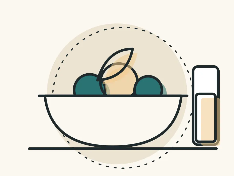 Illustration: bowl of vegetables and a glass of water