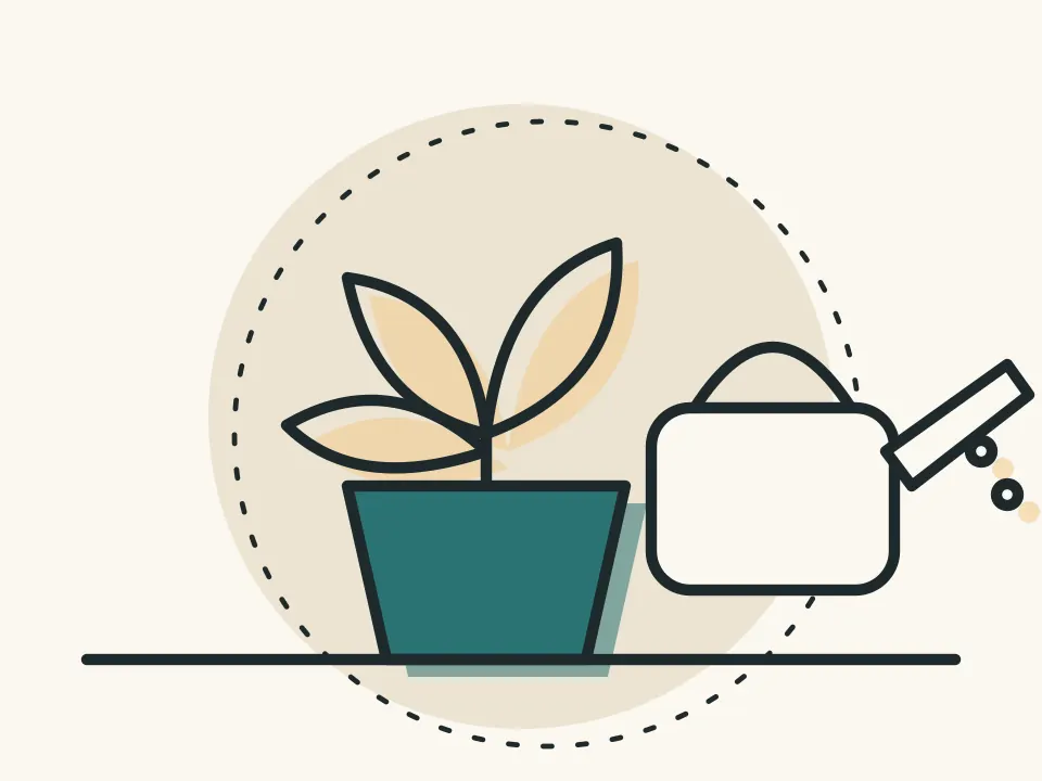 Illustration: potted plant and watering can