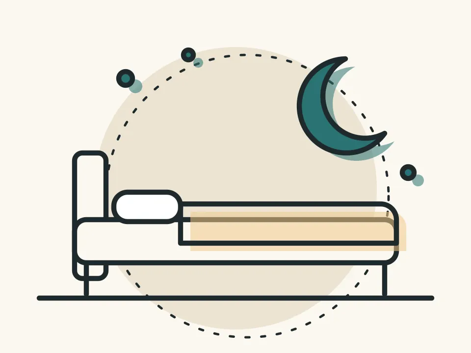 Illustration: bed under a crescent moon