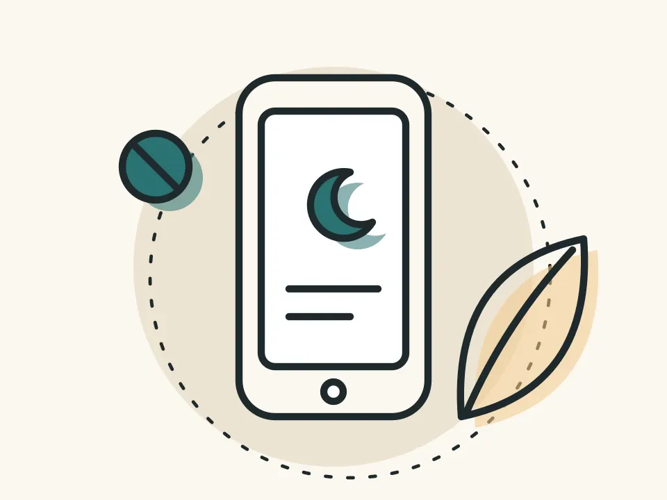 Illustration: phone in quiet mode next to a leaf
