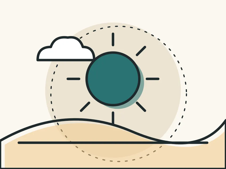 Illustration: rising sun over hills